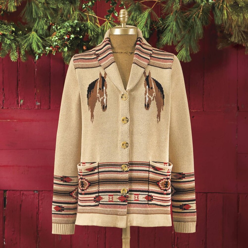 Last 1! NWT Western Horse Cardigan Sweater - Picture 2 of 4